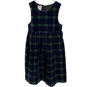 Vtg Talbots Kids Girls Velvet Black Watch Plaid Dress 7 Empire Waist Sleeveless